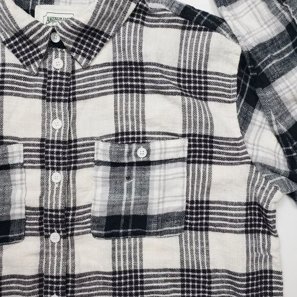 American Eagle Flannel Crop Shirt Women's Medium Black & Cream Plaid Western NWT - Picture 11 of 16